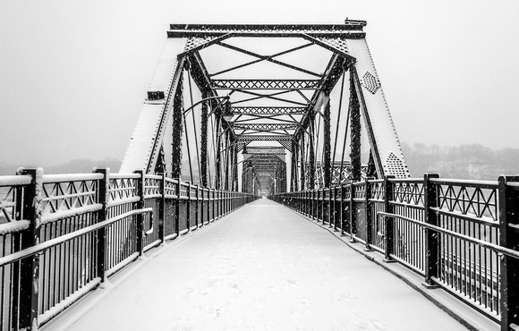 Hot Metal Bridge in the snow in B&W
