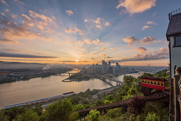 The Duquesne Incline station at sunrise in Pittsburgh