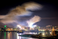 The smoke from fireworks is illuminated above Heinz Field