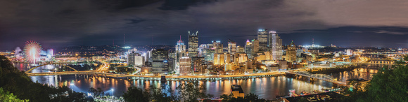 Panorama of the Pittsburgh skyline and fireworks at Heinz Field