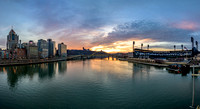Panorama of a beautiful sunset in Pittsburgh over the Allegheny River