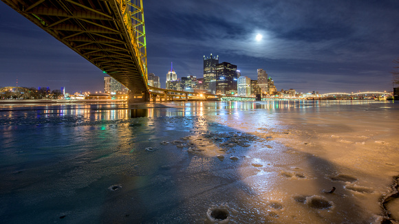 The moon and the Ft. Pitt Bridge in Pittsburgh