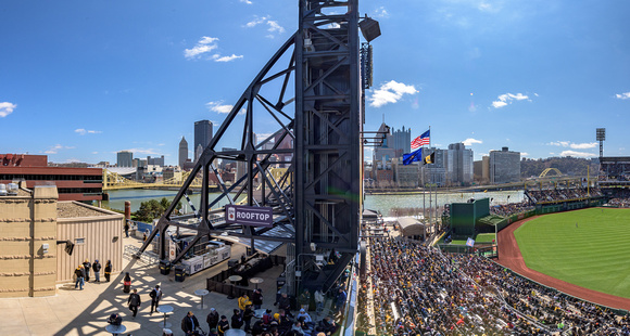 Panorama of PNC Park and the Pittsburgh skyline on Opening Day 2016