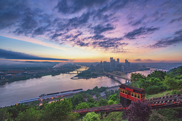 Vibrant sunrise over Pittsburgh from Mt. Washington
