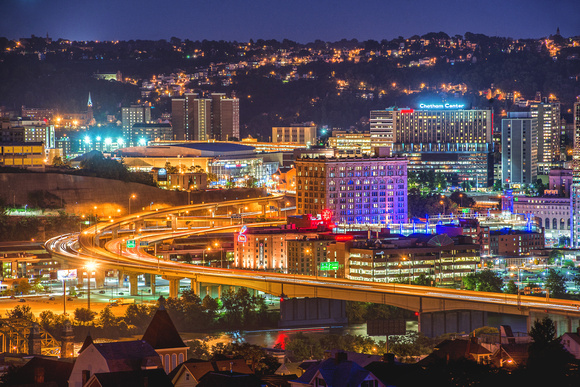Interstate 579 above the Strip District in Pittsburgh at night HDR