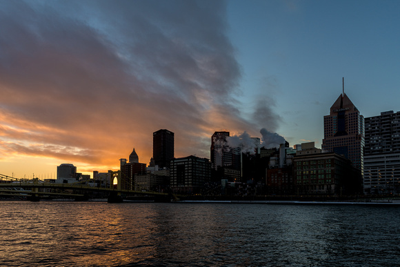 Colorful clouds over PIttsburgh during a winter dawn