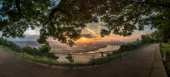 Panorama of sunrise from the West End Overlook in Pittsburgh