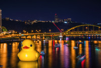 Giant Duck on the Allegheny River in Pittsburgh at night HDR