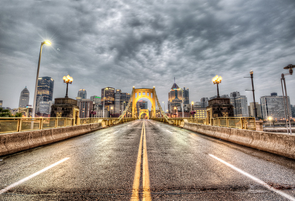 A cloudy morning on the Roberto Clemente Bridge in Pittsburgh - Print