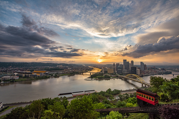 A brilliant sunrise on the Duquesne Incline in Pittsburgh