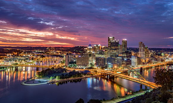 A colorful sunrise over Pittsburgh