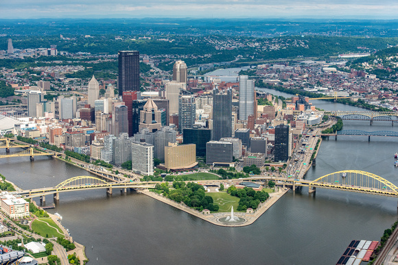 An aerial view of Pittsburgh on a sunny day