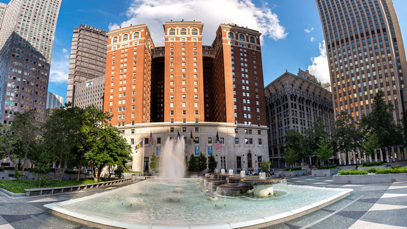Panorama of Mellon Square Park and the Omni William Penn in PIttsburgh