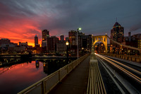A vibrant Pittsburgh sunrise from the Clemente Bridge