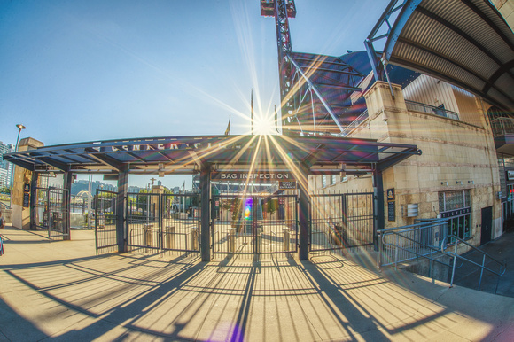 Sun flare over the Left Field Gate at PNC Park HDR