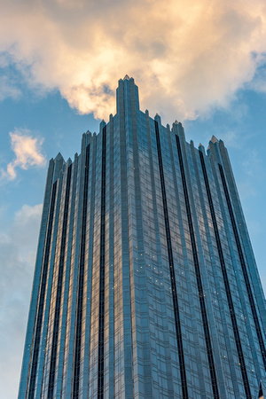 PPG Place glows in the morning light