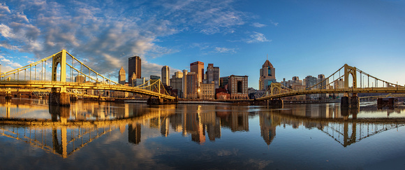 Panorama of Pittsburgh at dusk from the North Shore