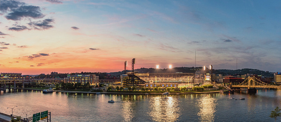 Panorama of PNC Park during a beautiful sunset in Pittsburgh