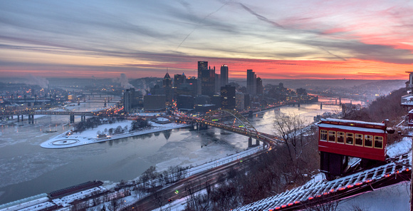 The Duquense Incline on a snowy morning in Pittsburgh