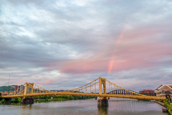 Pink skies over the Andy Warhol and Rachel Carson Bridges in Pittsburgh
