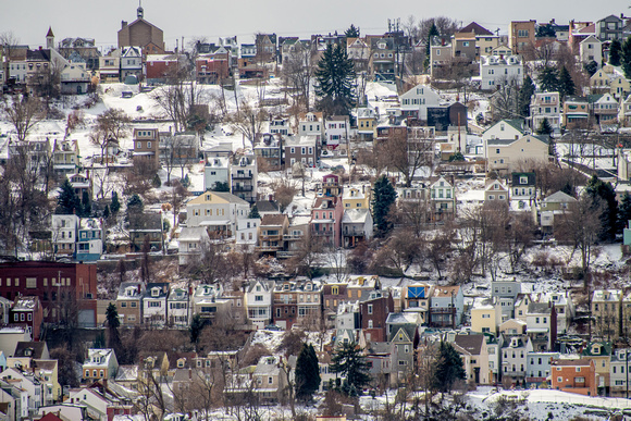 Close up view of the South Side Slopes in the winter in Pittsburgh