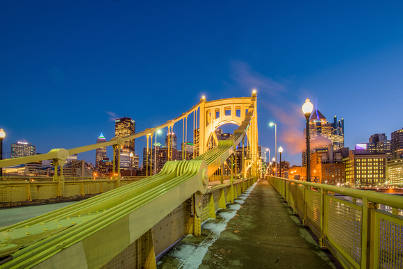 The Roberto Clemente Bridge in the winter in Pittsburgh HDR