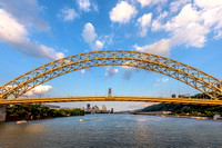 The West End Bridge frames Pittsburgh at dusk