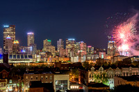 Color fireworks over Pittsburgh from the North Side rooftops