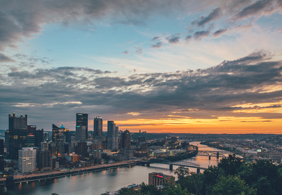 Colorful clouds over PIttsburgh at dawn
