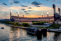 A colorful sunset behind PNC Park in Pittsburgh