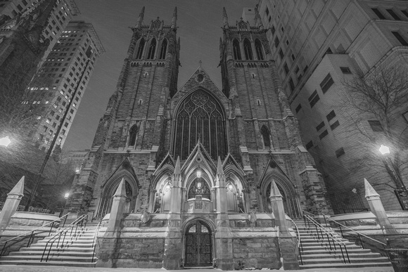 First Presbyterian Chruch in the snow in Pittsburgh