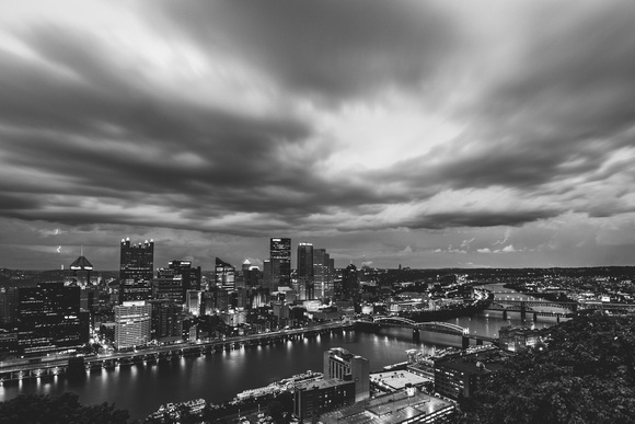 A storm moves through Pittsburgh in the summer