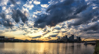 Panorama of a beautiful sunrise over Pittsburgh