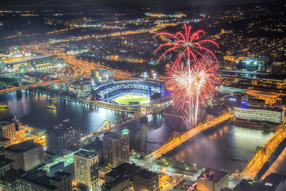 PNC Park and fireworks from the Andy Warhol Bridge on Light Up Night 2013 in Pittsburgh