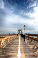 People walking on the Brooklyn Bridge HDR