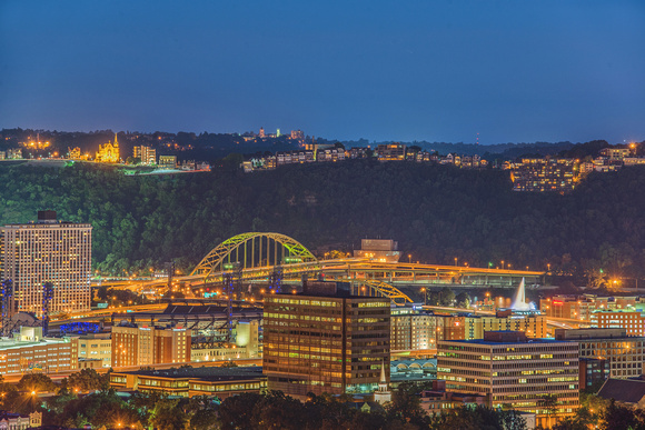The Ft. Pitt Bridge and fountain at Point State Park in Pittsburgh HDR