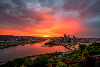 A beautiful sunrise over Pittsburgh as the sky is on fire before dawn