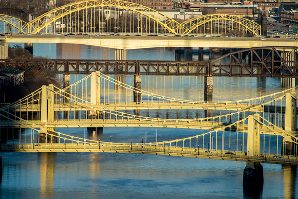 The last light of the day on the bridges of Allegheny at dusk