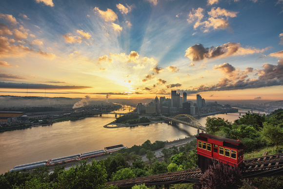 A brilliant sunrise over Pittsburgh from the Duquesne Incline