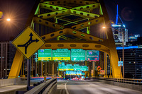 Signs direct traffic on the Ft. Pitt Bridge