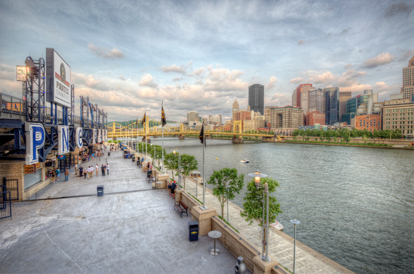 Pittsburgh skyline from the Bow Tie Bar in PNC Park HDR