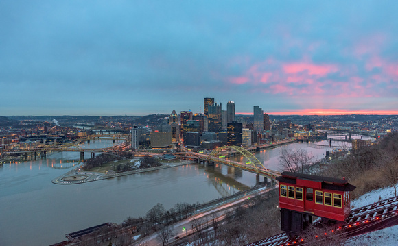 Pink sky at dawn over PIttsburgh
