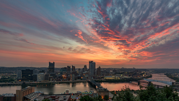 A colorful sunrise over Pittsburgh from Mt. Washington