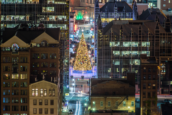 The tree at PPG Place in Pittsburgh from Mt. Washington