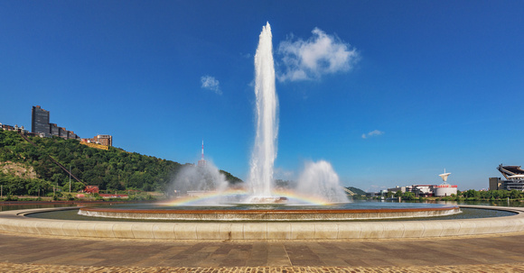A rainbow through the fountain at the Point in Pittsburgh