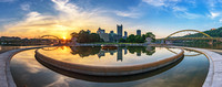 Panorama of sunrise reflecting in the Point in Pittsburgh