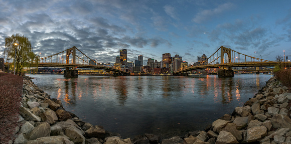 Panorama of the Pittsburgh skyline before dawn on the North Shore