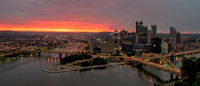 The color fills the sky on a cloudy morning in Pittsburgh