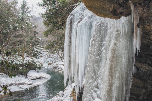 Ice wall and the stream at Ohiopyle State Park