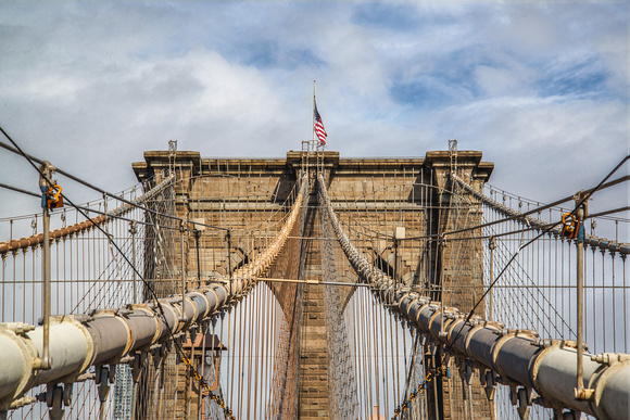 The top of the Brooklyn Bridge in New York City HDR